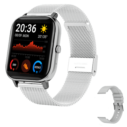 iOS And Android Compatible Waterproof Smartwatch Fitness Tracker Silver / With Extra Band Kudos Gadgets
